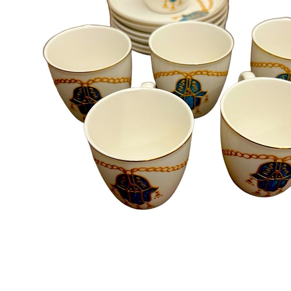 Shallow Ice - Hamsa design hand painted fine bone china tea/coffee cups set of 6 - Picture 4 of 4
